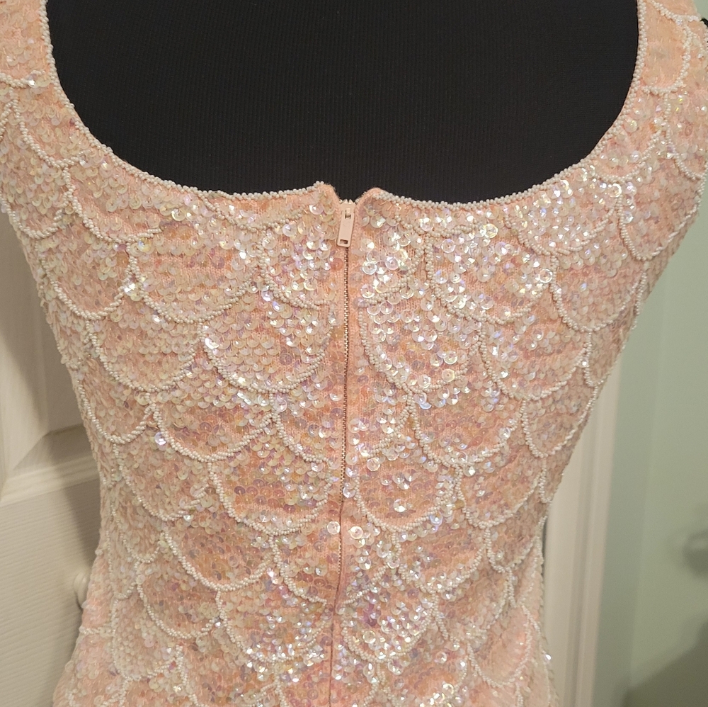 Salmon Pink Arodesent Sequence Top - Picture 5 of 5